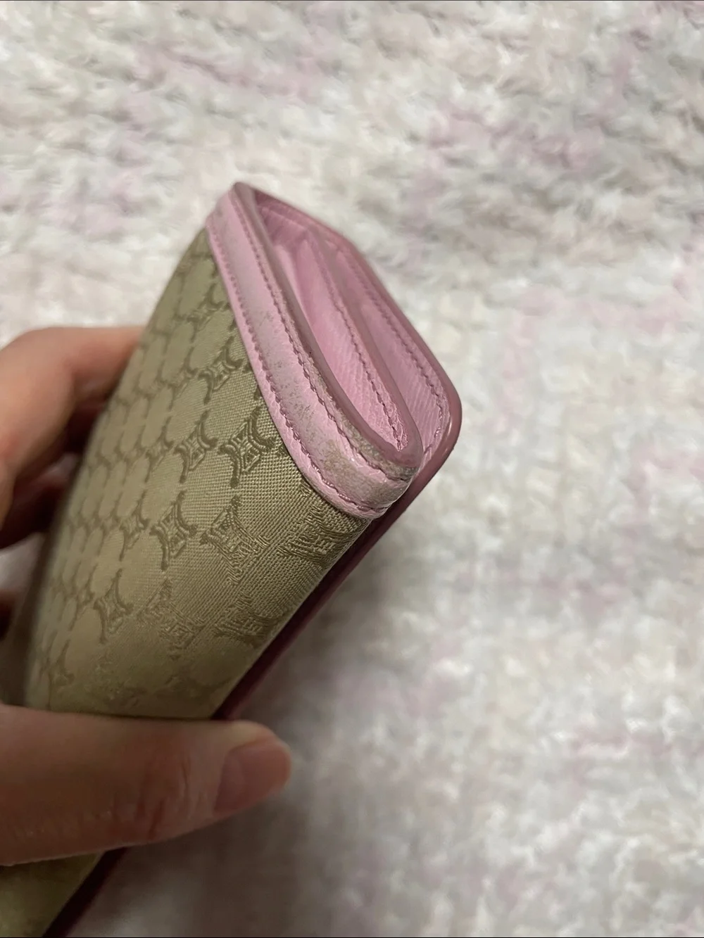 Celine Monogram Continental Wallet with Pink Trim